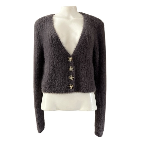 Sky & Sparrow Fuzzy Crop Cardigan Taupe Brown Women’s Size M Cozy Knit - Picture 1 of 11